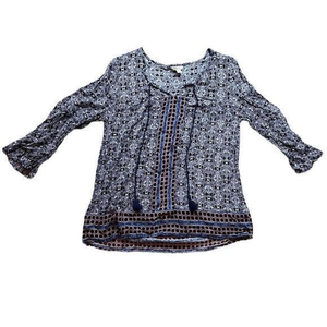 Cato Women's 100% Rayon 3/4 Length Sleeve Aztec Print Top‎ Size Small
